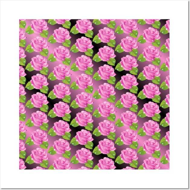 Pink Sparkly Roses Pattern Wall Art by Designoholic